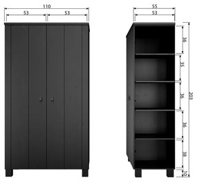 Čierna šatníková skriňa z borovicového dreva 111x202 cm Ties – WOOOD