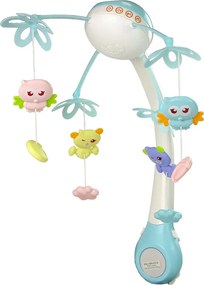 LEAN Toys Kolotoč na posteľ Projektor Pilot Melódie Zvieracie zvuky Modrá