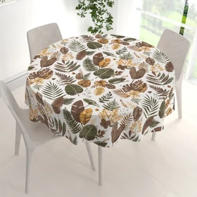 Biante Bavlnený okrúhly obrus Sandra SA-540 Hnedo-zelené listy na bielom Ø 110 cm