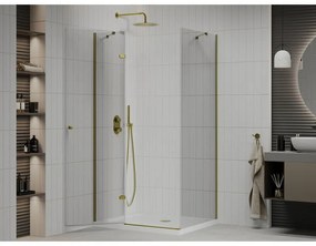 Mexen Roma, sprchovací kút 80 (dvere) x 70 (stena) cm, 6mm číre sklo, zlatý profil + slim sprchová vanička 5cm, 854-080-070-50-00-4010