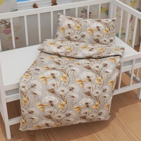Biante Detské bavlnené posteľné obliečky do postieľky Sandra SA-517 Jesenné púpavy na sivom Do postieľky 90x120 a 40x60 cm