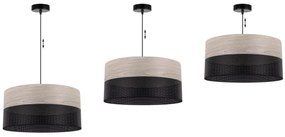 Závesné svietidlo Wood, 1x svetlobéžová dubová dýha/čierne PVC tienidlo, (fi 44cm)