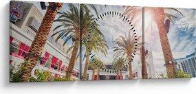 Obraz - palmy s bazénom (s hodinami) (90x30 cm)