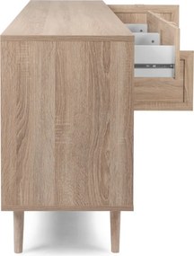 Široká komoda so zásuvkami Bali, dub sonoma/výplet