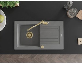 Mexen Pablo, granitový drez 752x436x161 mm, 1-komorový a drezová batéria Carla, šedá, 6510-71-670700-50