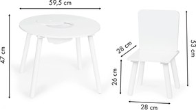 ECOTOYS detský stolík + 2 stoličky, biely skandinávsky set so sieťovým úložiskom