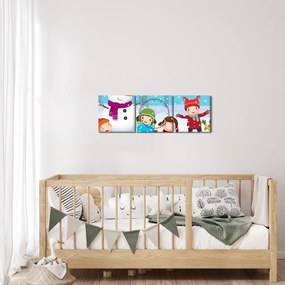 Obraz - Zimné detské radovánky (s hodinami) (90x30 cm)