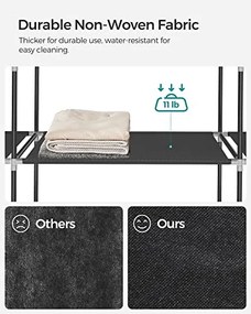 Veľká látková skriňa, 1 závesná tyč, 12 políc, 175x150x45cm, čierna