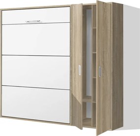 Nabytekmorava Sklápacia posteľ VS 1054 P - 200x160 cm A nosnosť postele: štandardná nosnosť, farba lamina: buk/biele dvere