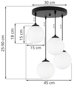 Závesné svietidlo Florence, 4x biele sklenené tienidlo, o