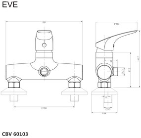 Mereo Mereo, Sprchová nástenná batéria, Eve, bez príslušenstva, 150 mm, chróm, MER-CBV60103