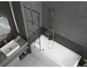 Mexen Next, 1-krídlová vaňová zástena 50 x 150 cm, 6mm číre sklo - čierny vzor, zlatá matná, 895-050-000-00-77-55