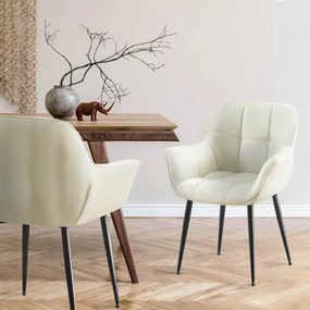 Stolička s podrúčkami Roseville - látka, nohy čierny kov - Krémová