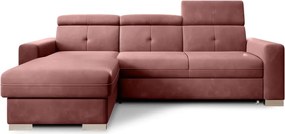 Ružová zamatová rozkladacia/s úložným priestorom rohová pohovka (ľavý roh/s leňoškou) Fresia – ELTAP