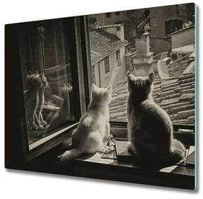 Sklenená doska na krájanie Mačky pri okne 60x52 cm