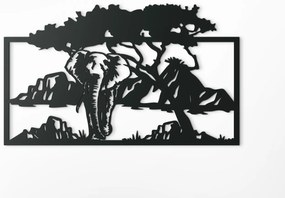 drevko Drevený obraz Slon v savane Rozmer obrazu: 26,5 x 44,5 cm, Farba dekorácie: Čierna