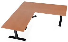 Výškovo nastaviteľný stôl OfficeTech Angle, 180 x 200 cm, čierna podnož, čerešňa