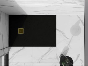 Mexen Stone+, obdĺžniková vanička z minerálneho kompozitu 130 x 70 cm, čierna, zlatá lesklá krytka, 44707013-G