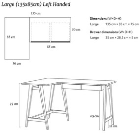 Pracovný stôl s bielou doskou 85x135 cm Luka - Ragaba