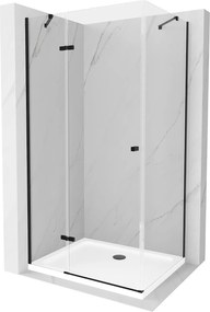 Mexen Roma, sprchovací kút s 1-krídlovými dverami 80 (dvere) x 110 (stena) cm, 6mm číre sklo, čierny profil, slim sprchová vanička 5cm biela s čiernym sifónom, 854-080-110-70-00-4010B