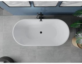 Mexen Luna, voľne stojaca vaňa 140 x 75 cm, biela, čierny prepad, 52031407500-70