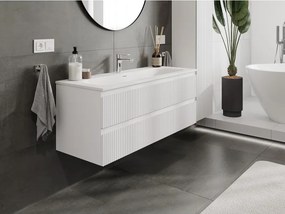 Mexen Rivel, kúpeľňová skrinka 120 cm s umývadlom Vela, 2 zásuvky, drážkovaná, biela matná, 91A20-12047-2-BFF01-W23M01
