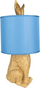 Zlatá stolná lampa králik s modrým tienidlom Rabbi – Ø20*43 cm E27/max 1*60W