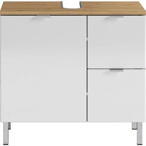 Biela skrinka pod umývadlo s dubovým dekorom Germania Mauresaa, šírka 60 cm