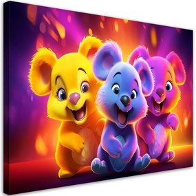 Obraz na plátně, Neonoví medvědi abstraktní - 60x40 cm