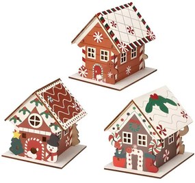 Set chalúpok v perníkovom dizajne s LED 9 cm, 3 ks