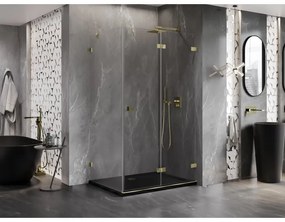 Mexen Lunar-F, 1-krídlový sprchový kút so skladacími dverami, pravý, 95 x 80 cm, 8mm číre sklo, zlatý lesklý profil, 836-095-080-50-00-P