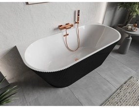 Mexen Oris, voľne stojaca ryhovaná vaňa 170 x 80 cm, biela-čierna, ružové zlato prepad, 52871708075-60