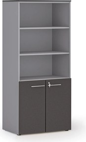 Kombinovaná kancelárska skriňa PRIMO GRAY, nízke dvere, 800 x 500 x 1781 mm, sivá/grafit