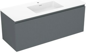 Mexen Rivel, kúpeľňová skrinka 120 cm s umývadlom Otis, 1 zásuvka, drážkovaná, grafitová matná/biela matná, 91A20-12047-1-BF66-W18M0