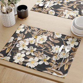 Goldea dekoračné prestieranie na stôl loneta - kvety na čiernom - sada 2ks 30 x 40 cm