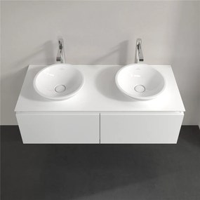 VILLEROY &amp; BOCH Legato závesná skrinka pod dve umývadlá na dosku, 2 zásuvky, 1200 x 500 x 380 mm, Glossy White, B58300DH