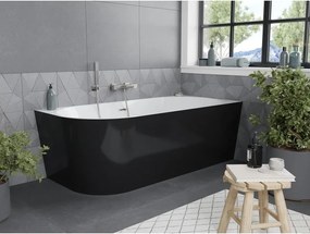 Mexen Mia, voľne stojaca rohová vaňa pravá 140 x 75 cm, biela/čierna, prepad brúsený nikel, 52691407575P-97