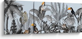 Obraz zvierat v tropickom lese (s hodinami) (90x30 cm)