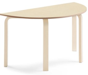 Stôl ELTON, polkruh, 1200x600x640 mm, linoleum - béžová, breza