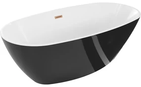 Mexen Eris, voľne stojaca vaňa 180 x 80 cm, biela-čierna, medený prepad, 53441808075-65