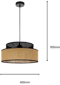 Luster na lanku BOHO 1xE27/60W/230V pr. 40 cm čierna/ratan