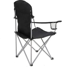 Skladacia kempingová stolička, 2-dielna súprava s držiakom na pohár, čierna
