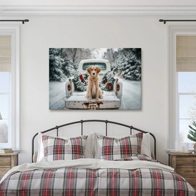 Obraz vianočný pes na zasneženej ceste