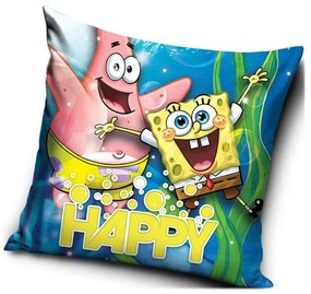 Vankúš  Spongebob a Patrik - motív HAPPY - 40 x 40 cm