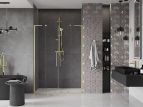 Mexen Velar L Duo, posuvné sprchové dvere do otvoru 160 cm, 8mm číre sklo, zlatá matná, 871-160-003-02-55