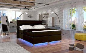 Posteľ Boxspring Amadeus + LED 200x180, tm. hnedá (koženka - bao 12)