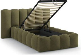 Khaki čalúnená jednolôžková posteľ s úložným priestorom s roštom 90x200 cm Lupine – Micadoni