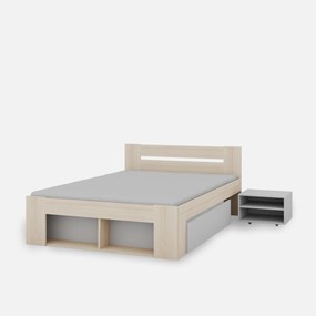 Dvoulůžková postel Ryga 08 140x200 s nočními stolky a zásuvkami dub Riva/šedá