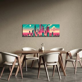 Obraz – Veľkomesto v pop-art štýle (s hodinami) (90x30 cm)