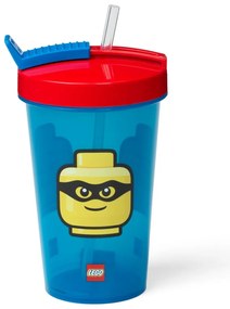 Modrý téglik s červeným vekom a slamkou LEGO® Iconic, 500 ml